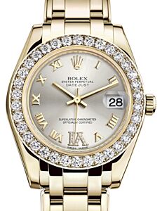 Rolex Pearlmaster 34 Yellow Gold Silver Roman & Diamond VI Dial & Diamond Bezel Pearlmaster Bracelet 81298 - BRAND NEW