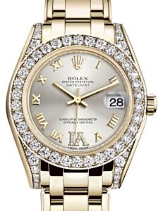 Rolex Pearlmaster 34 Yellow Gold Silver Roman & Diamond VI Dial & Diamond Set Case & Bezel Pearlmaster Bracelet 81298 - BRAND NEW