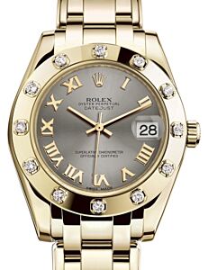 Rolex Pearlmaster 34 Yellow Gold Steel Roman Dial & Diamond Set Bezel Pearlmaster Bracelet 81318 - BRAND NEW