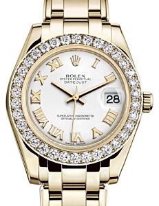 Rolex Pearlmaster 34 Yellow Gold White Roman Dial & Diamond Bezel Pearlmaster Bracelet 81298 - BRAND NEW