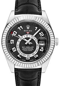 Rolex Sky-Dweller 326139 Men's 42mm Black Arabic 18k White Gold Black Leather 