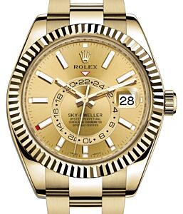 Rolex Sky-Dweller Yellow Gold Champagne Index Dial Oyster Bracelet 326938 - BRAND NEW