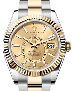 Rolex Sky-Dweller Yellow Gold/Steel Champagne Index Dial Oyster Bracelet 336933 - BRAND NEW