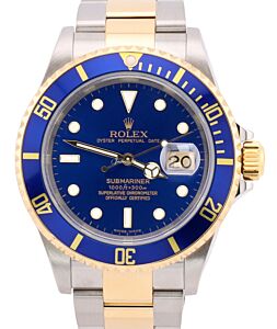 Rolex Submariner Yellow Gold/Steel 40mm Blue Dial Gold Through Clasp 16613 
