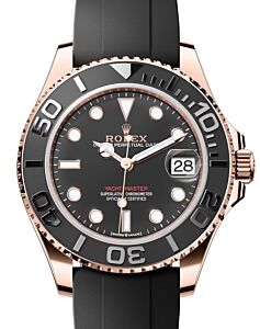 Rolex Yacht-Master 37 Rose Gold Black Dial Oysterflex Rubber Strap 268655 - BRAND NEW