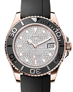 Rolex Yacht-Master 37 Rose Gold Diamond Pave Dial Rubber Oysterflex Strap 268655 - BRAND NEW