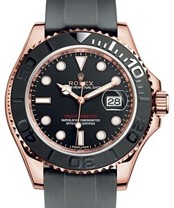 Rolex Yacht-Master 40 Rose Gold Everose 18k Black Dial Ceramic Bezel Oysterflex Rubber Bracelet 116655 - BRAND NEW