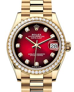 Rolex Datejust 31 President Yellow Gold Red Ombre Diamond Dial & Bezel 278288RBR