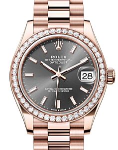 Rolex Datejust 31 Rose Gold Slate Index Dial & Diamond Bezel President Bracelet 278285RBR - BRAND NEW