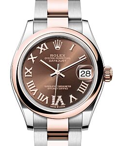 Rolex Datejust 31 Rose Gold/Steel Chocolate Roman Dial & Smooth Domed Bezel Oyster Bracelet 278241 - BRAND NEW