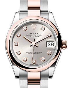 Rolex Datejust 31 Rose Gold/Steel Silver Diamond Dial & Smooth Domed Bezel Oyster Bracelet 278241 - BRAND NEW
