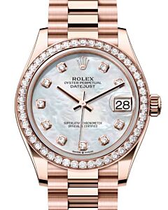 Rolex Datejust 31 Rose Gold White Mother of Pearl Dial & Diamond Bezel President Bracelet 278285RBR - BRAND NEW