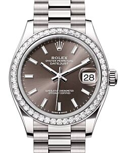 Rolex Datejust 31 White Gold Dark Grey Index Dial & Diamond Bezel President Bracelet 278289RBR - BRAND NEW