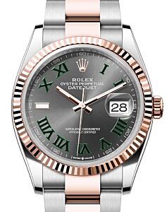 Rolex Datejust 36 Rose Gold/Steel "Wimbledon" Slate Roman Dial & Fluted Bezel Oyster Bracelet 126231 - BRAND NEW