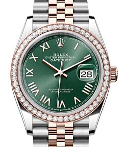 Rolex Datejust 36 Rose Gold/Steel Mint Green Roman Dial & Diamond Bezel Jubilee Bracelet 126281RBR - BRAND NEW