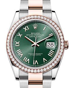 Rolex Datejust 36 Rose Gold/Steel Mint Green Roman Dial & Diamond Bezel Oyster Bracelet 126281RBR - BRAND NEW