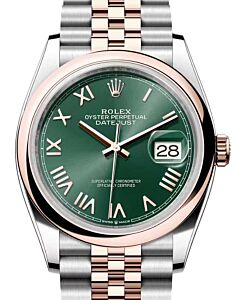 Rolex Datejust 36 Rose Gold/Steel Mint Green Roman Dial & Domed Bezel Jubilee Bracelet 126201 - BRAND NEW