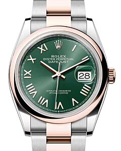 Rolex Datejust 36 Rose Gold/Steel Mint Green Roman Dial & Domed Bezel Oyster Bracelet 126201 - BRAND NEW