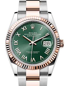Rolex Datejust 36 Rose Gold/Steel Mint Green Roman Dial & Fluted Bezel Oyster Bracelet 126231 - BRAND NEW