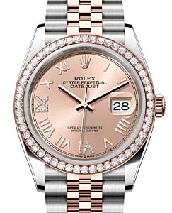 Rolex Datejust 36 Rose Gold/Steel New Rose Roman Diamond VIIX Dial & Bezel Jubilee Bracelet 126281RBR - BRAND NEW
