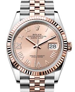 Rolex Datejust 36 Rose Gold/Steel New Rose Roman Diamond VIIX Dial & Fluted Bezel Jubilee Bracelet 126231 - BRAND NEW