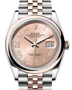 Rolex Datejust 36 Rose Gold/Steel New Rose Roman VIIX Diamond Dial & Domed Bezel Jubilee Bracelet 126201 - BRAND NEW