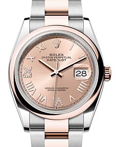 Rolex Datejust 36 Rose Gold/Steel New Rose Roman VIIX Diamond Dial & Domed Bezel Oyster Bracelet 126201 - BRAND NEW