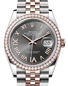 Rolex Datejust 36 Rose Gold/Steel New Slate Roman Diamond VIIX Dial & Bezel Jubilee Bracelet 126281RBR - BRAND NEW