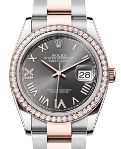Rolex Datejust 36 Rose Gold/Steel New Slate Roman Diamond VIIX Dial & Bezel Oyster Bracelet 126281RBR - BRAND NEW