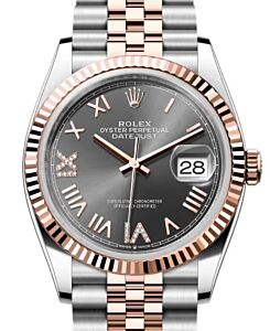Rolex Datejust 36 Rose Gold/Steel New Slate Roman Diamond VIIX Dial & Fluted Bezel Jubilee Bracelet 126231 - BRAND NEW