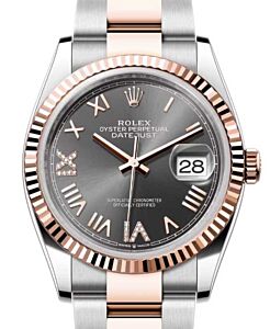 Rolex Datejust 36 Rose Gold/Steel New Slate Roman Diamond VIIX Dial & Fluted Bezel Oyster Bracelet 126231 - BRAND NEW