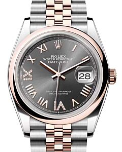 Rolex Datejust 36 Rose Gold/Steel New Slate Roman VIIX Diamond Dial & Domed Bezel Jubilee Bracelet 126201 - BRAND NEW
