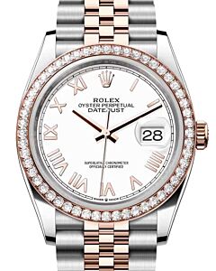 Rolex Datejust 36 Rose Gold/Steel New White Roman Dial & Diamond Bezel Jubilee Bracelet 126281RBR - BRAND NEW
