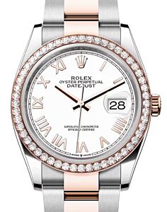 Rolex Datejust 36 Rose Gold/Steel New White Roman Dial & Diamond Bezel Oyster Bracelet 126281RBR - BRAND NEW
