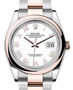 Rolex Datejust 36 Rose Gold/Steel New White Roman Dial & Domed Bezel Oyster Bracelet 126201 - BRAND NEW