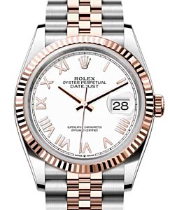 Rolex Datejust 36 Rose Gold/Steel New White Roman Dial & Fluted Bezel Jubilee Bracelet 126231 - BRAND NEW