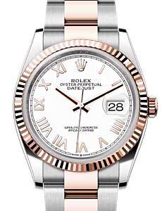 Rolex Datejust 36 Rose Gold/Steel New White Roman Dial & Fluted Bezel Oyster Bracelet 126231 - BRAND NEW