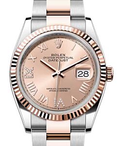 Rolex Datejust 36 Rose Gold/Steel Rose Roman Diamond VIIX Dial & Fluted Bezel Oyster Bracelet 126231 - BRAND NEW