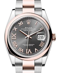 Rolex Datejust 36 Rose Gold/Steel Slate Roman VIIX Diamond Dial & Domed Bezel Oyster Bracelet 126201 - BRAND NEW