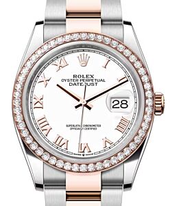 Rolex Datejust 36 Rose Gold/Steel White Roman Dial & Diamond Bezel Oyster Bracelet 126281RBR - BRAND NEW