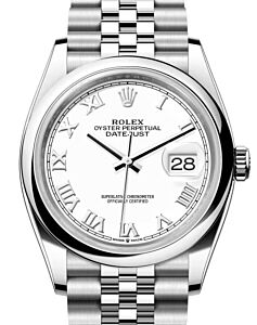 Rolex Datejust 36 Stainless Steel White Roman Dial & Smooth Domed Bezel Jubilee Bracelet 126200 - BRAND NEW