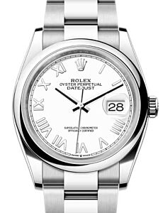Rolex Datejust 36 Steel New White Roman Dial & Smooth Domed Bezel Oyster Bracelet 126200 - BRAND NEW