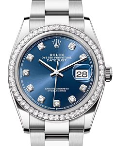 Rolex Datejust 36 White Gold/Steel Bright Blue Diamond Dial & Diamond Bezel Oyster Bracelet 126284RBR - BRAND NEW