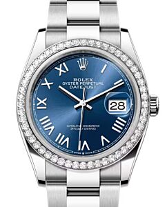 Rolex Datejust 36 White Gold/Steel Bright Blue Roman Dial & Diamond Bezel Oyster Bracelet 126284RBR - BRAND NEW
