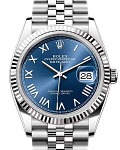 Rolex Datejust 36 White Gold/Steel Bright Blue Roman Dial & Fluted Bezel Jubilee Bracelet 126234 - BRAND NEW