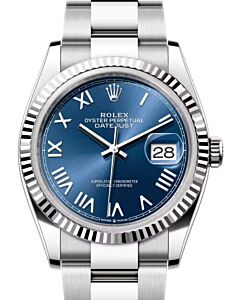 Rolex Datejust 36 White Gold/Steel Bright Blue Roman Dial & Fluted Bezel Oyster Bracelet 126234 - BRAND NEW
