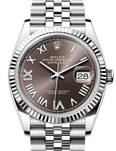 Rolex Datejust 36 White Gold/Steel Dark Grey Roman & Diamond Dial & Fluted Bezel Jubilee Bracelet 126234 - BRAND NEW