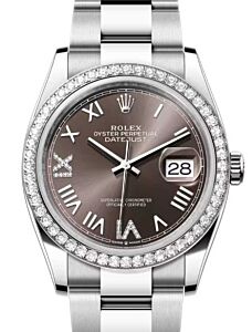 Rolex Datejust 36 White Gold/Steel Dark Grey Roman Diamond VIIX Dial & Bezel Oyster Bracelet 126284RBR - BRAND NEW