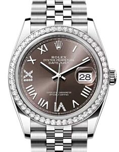 Rolex Datejust 36 White Gold/Steel Dark Grey Roman Diamond VIIX Dial & Diamond Bezel Jubilee Bracelet 126284RBR - BRAND NEW