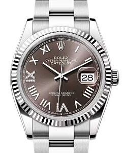 Rolex Datejust 36 White Gold/Steel Dark Grey Roman VI/IX Diamond Dial & Fluted Bezel Oyster Bracelet 126234 - BRAND NEW